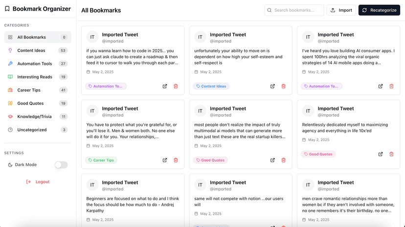 Twitter Bookmark Sorter